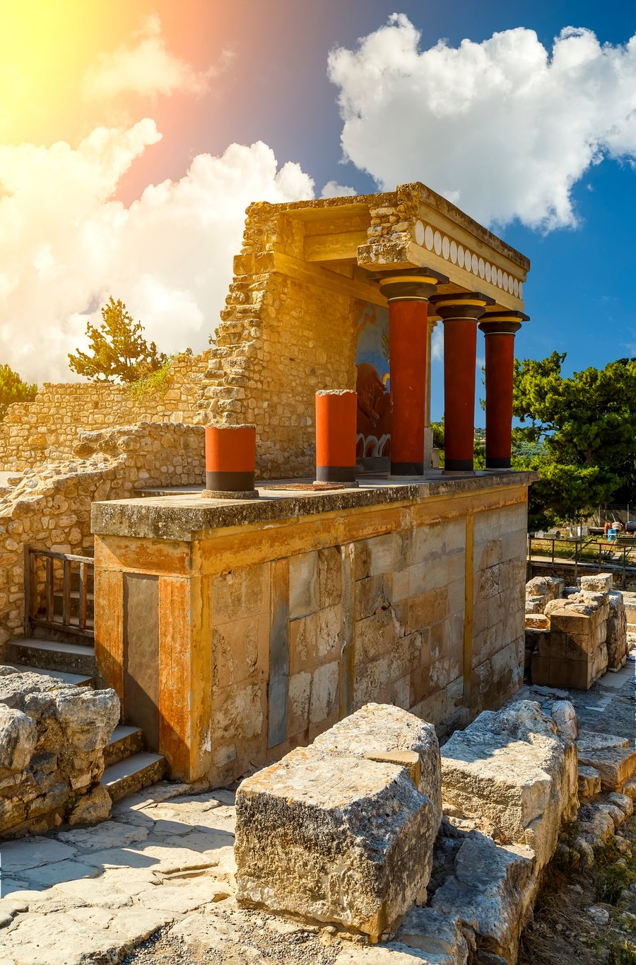 Knossos palace at Crete. Heraklion, Crete, Greece. Detail of ancient ruins of famous Minoan palace of Knossos.