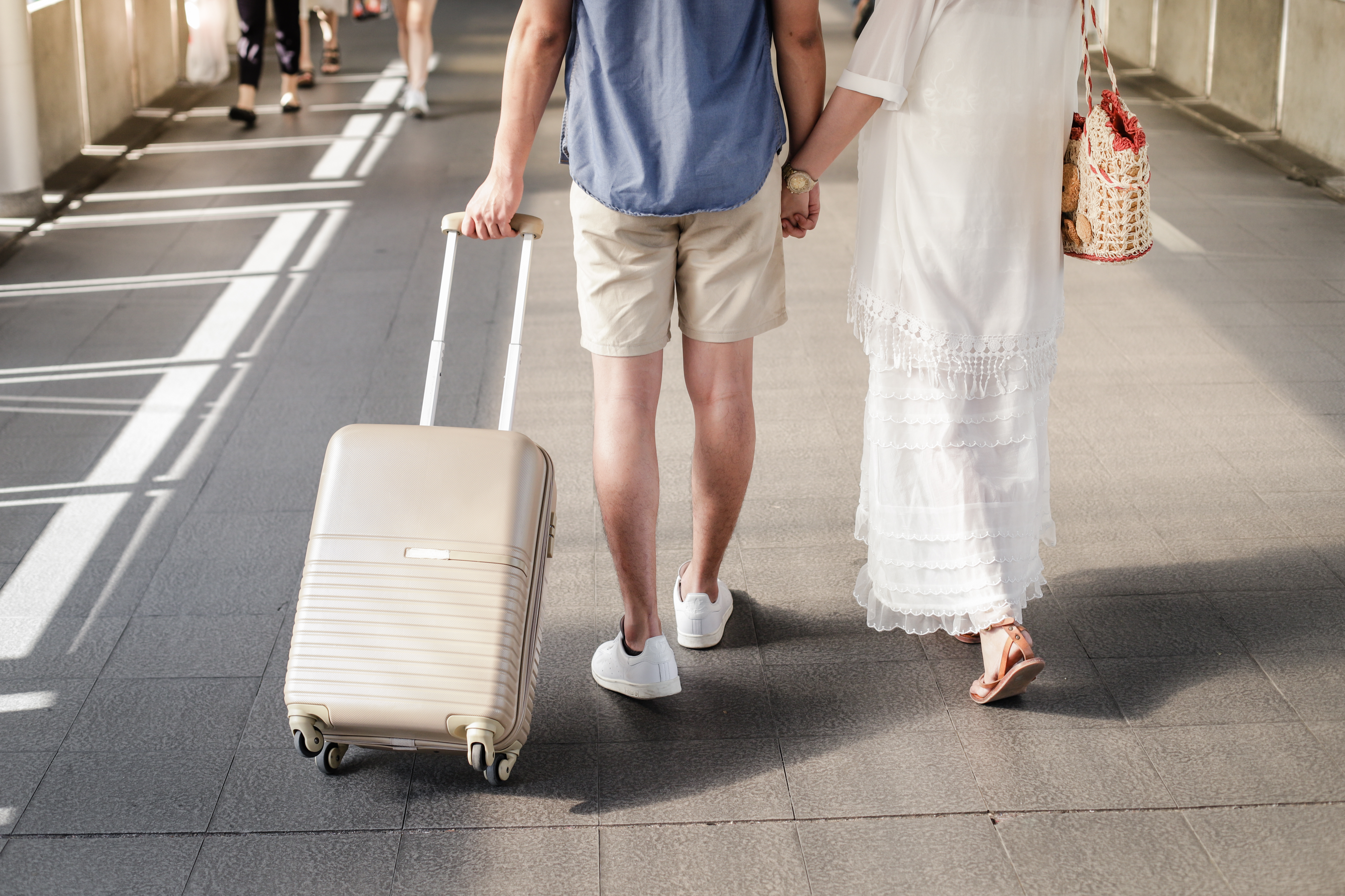 Young Asian Traveler Couple with Suitcase 