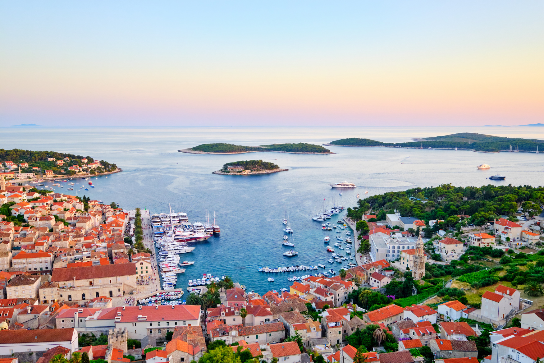 Beautiful View of Evening Hvar City on Hvar Island